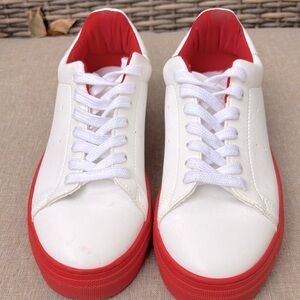 Alice + Olivia White and Red Leather Sneakers